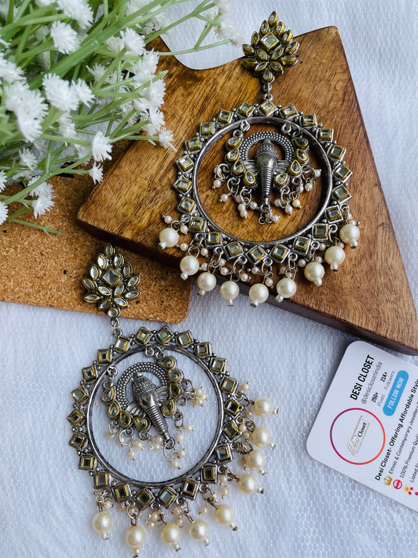 Stone Ganesha Hoop Earrings - Desi Closet