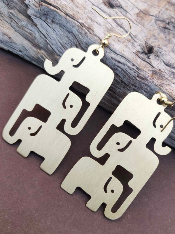 Mounted Elephants Gold Earrings