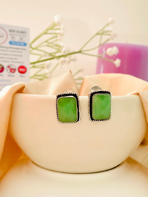 Soft Edge Green Stone Studs