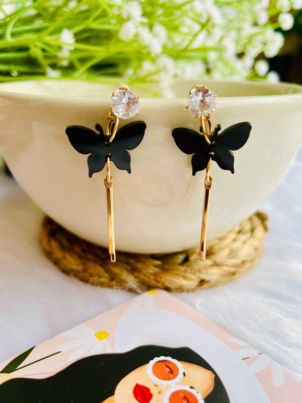 Black Butterfly 2 Line Drops - Desi Closet