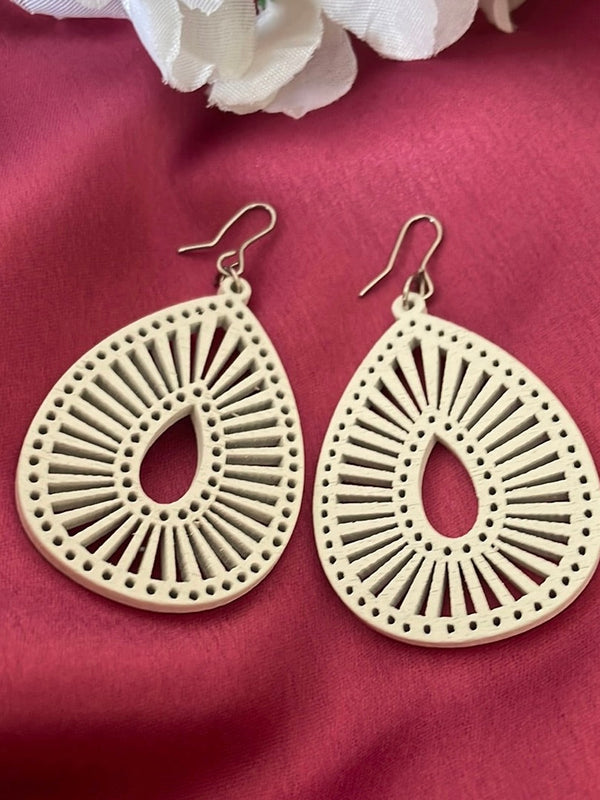 Wooden Drop Shape Earrings - White