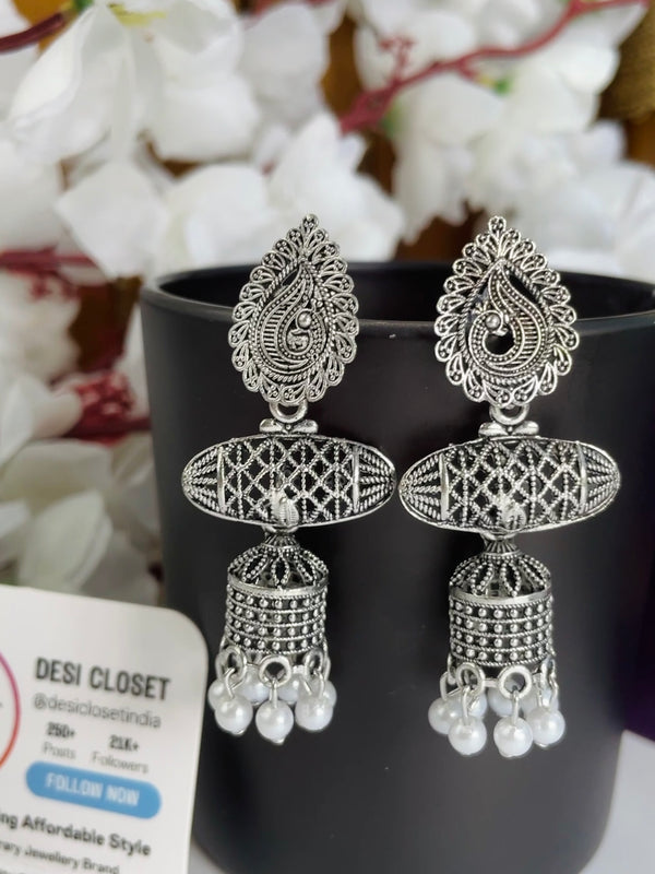 Unique 3 Cut Oxidised Jhumki - Desi Closet