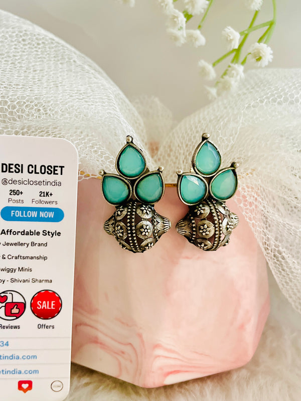 Turquoise Stone Drum Roll Studs - Desi Closet