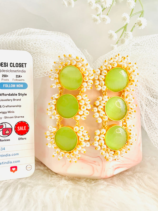 Pale Green 3 Tier Stone Danglers - Desi Closet