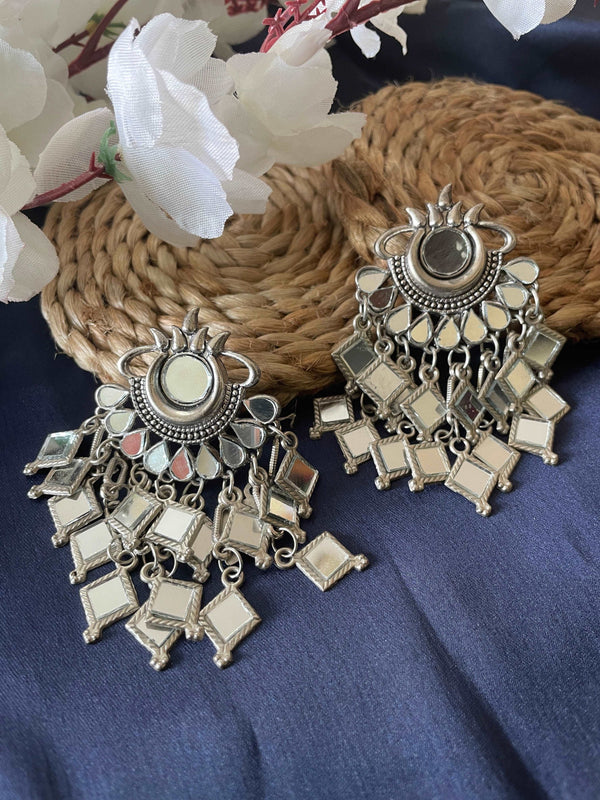 Afghani Tribal Dangler Mirror Earrings - Desi Closet