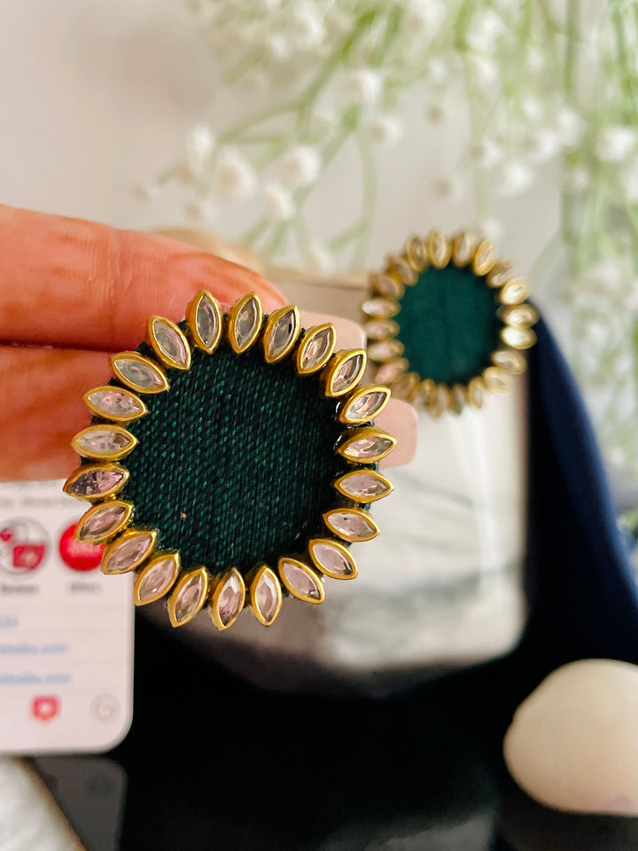 Real Fabric Green Studs - Desi Closet