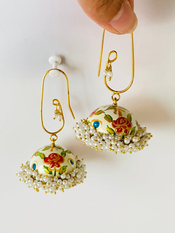 Meenakari Jhumki Long Hooks with Mogra