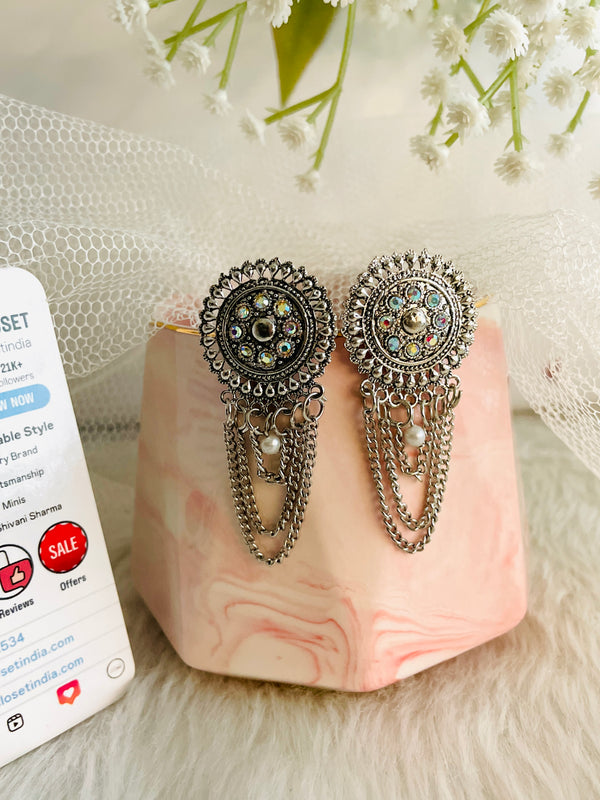 Oxidised U-Layered Chain Drops - Desi Closet