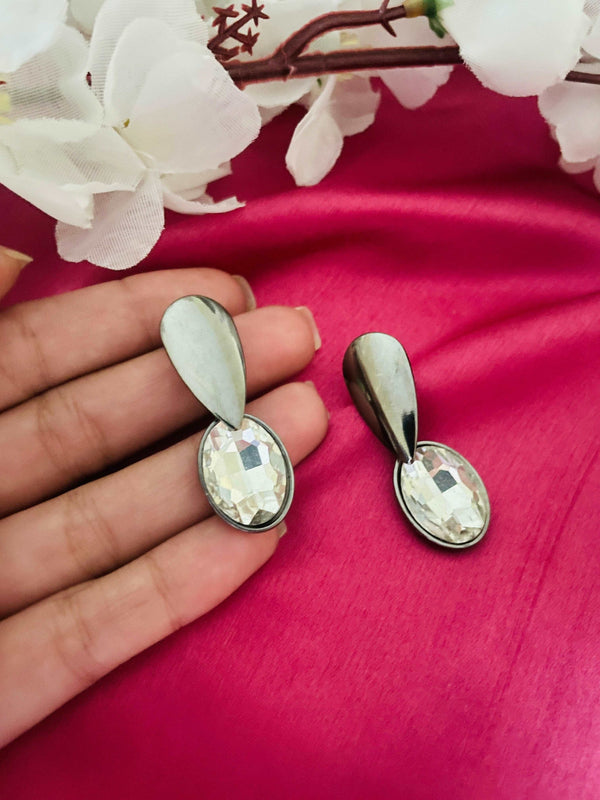 Black Metallic Crystal Danglers - Desi Closet