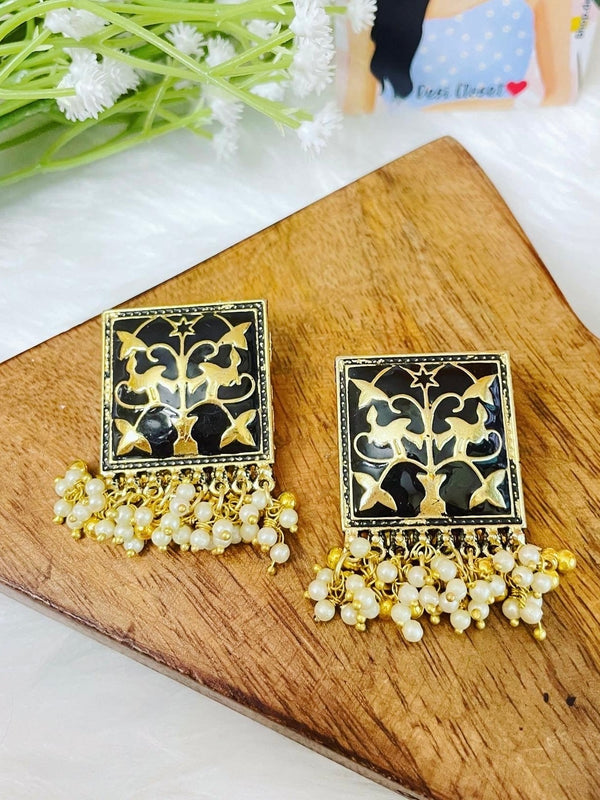 Sundaram Meenakari Studs - Black