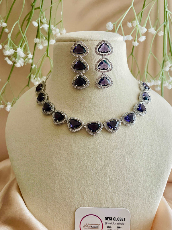 AD Purple Tikon Jod Neckline with CZ Earrings - Desi Closet