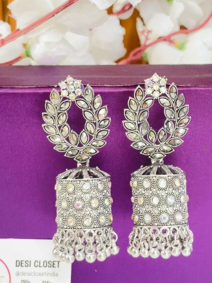 Branch Long Jhumkis Oxidised - Desi Closet