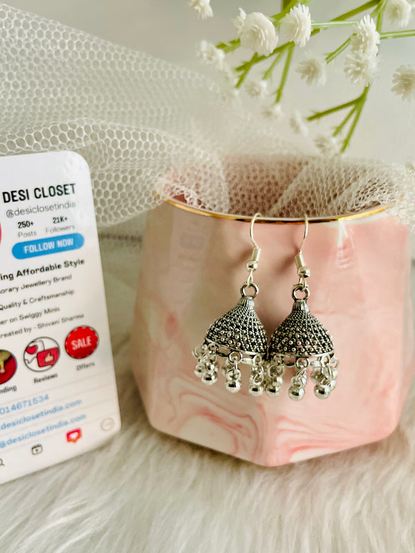 Oxidised Thread Flannel Jhumkis - Desi Closet