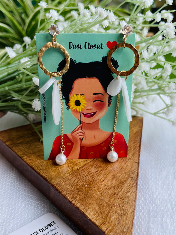 Light Ivory Bee Wing Danglers - Desi Closet