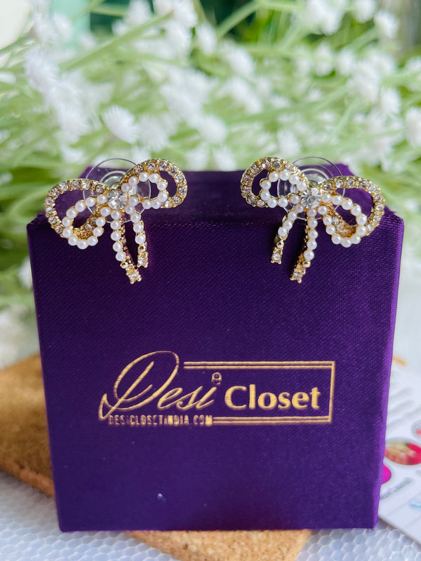 Layered Pearl Bow Studs - Desi Closet