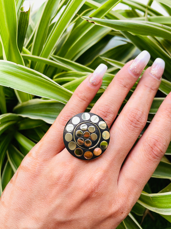 Laakh Black Gold Dotted Adjustable Ring - Desi Closet