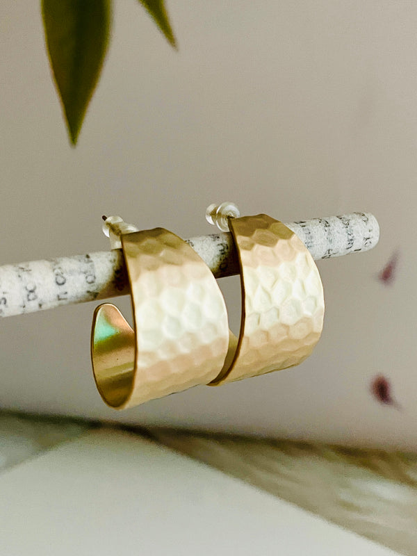 Matte Gold Hoops with Self Honey Comb Design