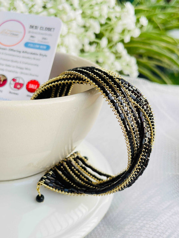 Black and Gold Adjustable Kada - Desi Closet