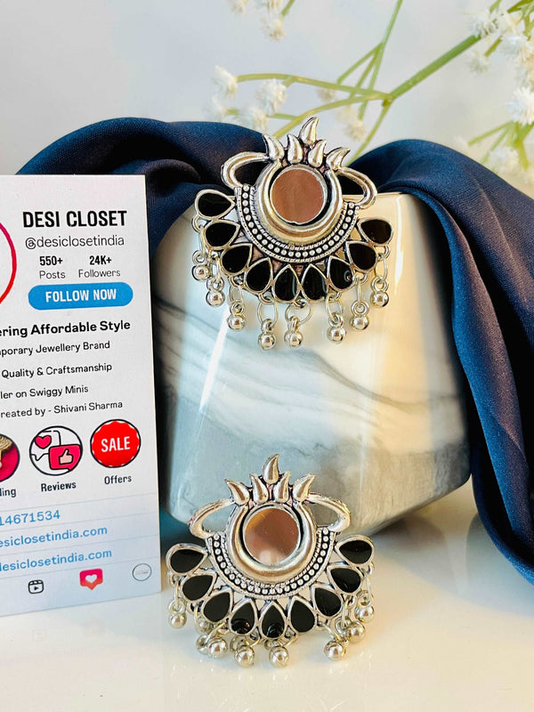 Glass Black Bella Oxidised Earrings