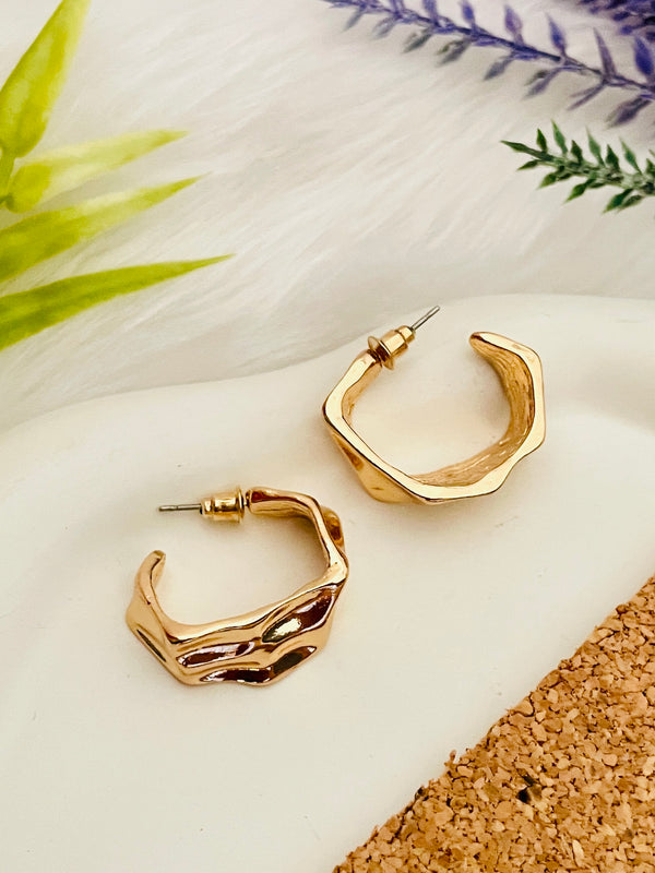 Raw Dented Gold Hoops