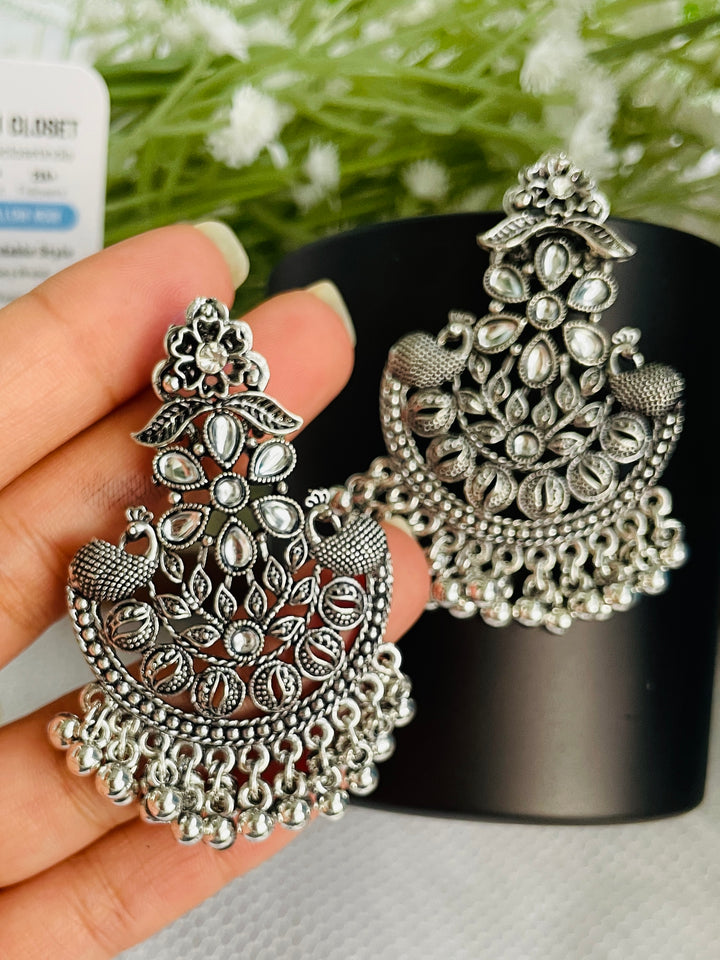 Oxidised Evil Peacock Earrings - Desi Closet