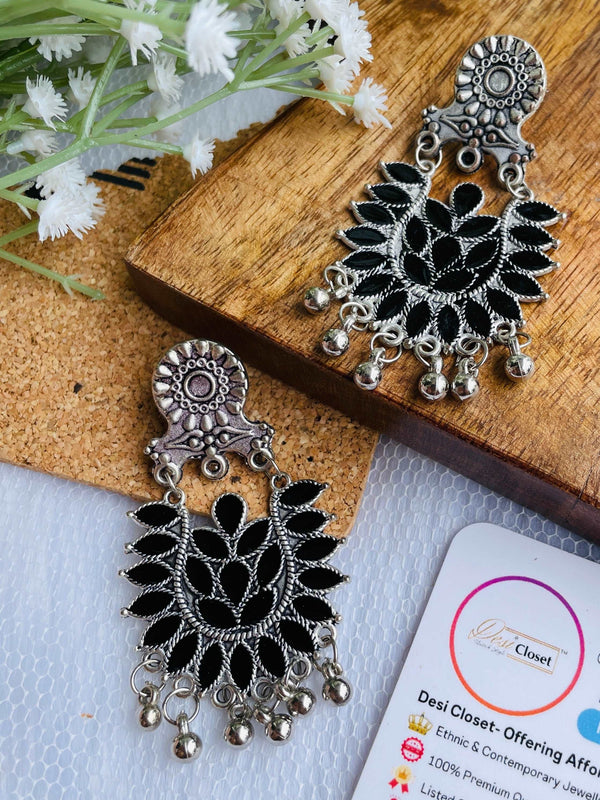Black Ganpati Stone Oxidised Danglers - Desi Closet