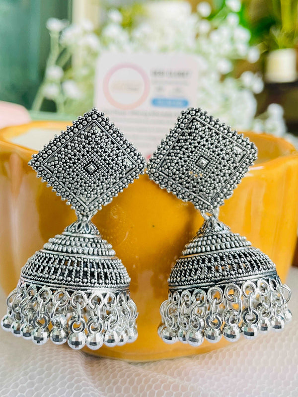 Diamond Afghani Large Jhumkis - Desi Closet