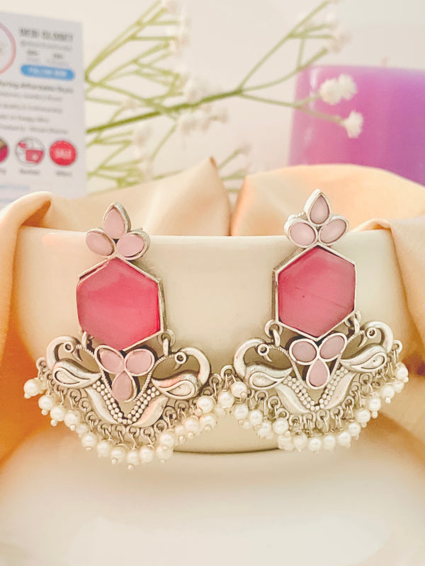 Bubble Pink Stone Silver Mor Pair