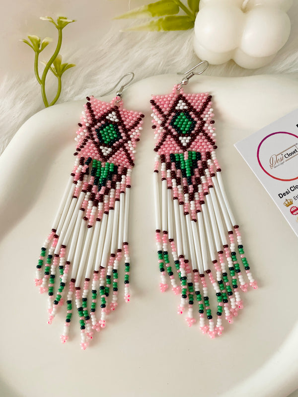 Fabric Beaded Drop - Pink Green White