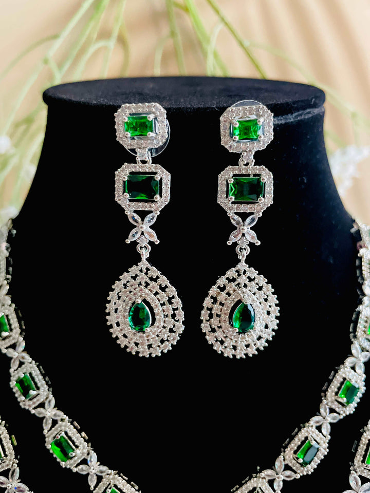 Emerald AD Double Layer Maharani Necklace with Earrings