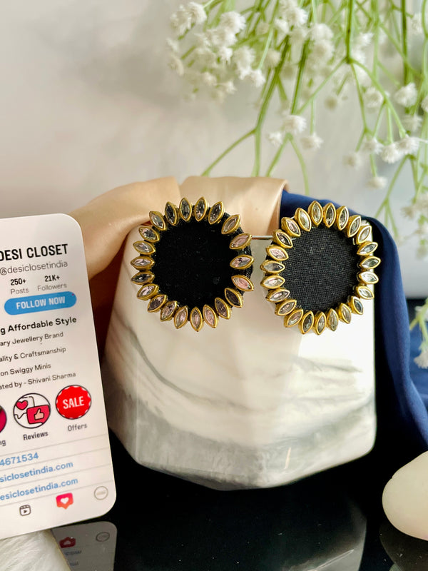 Real Fabric Black Studs - Desi Closet