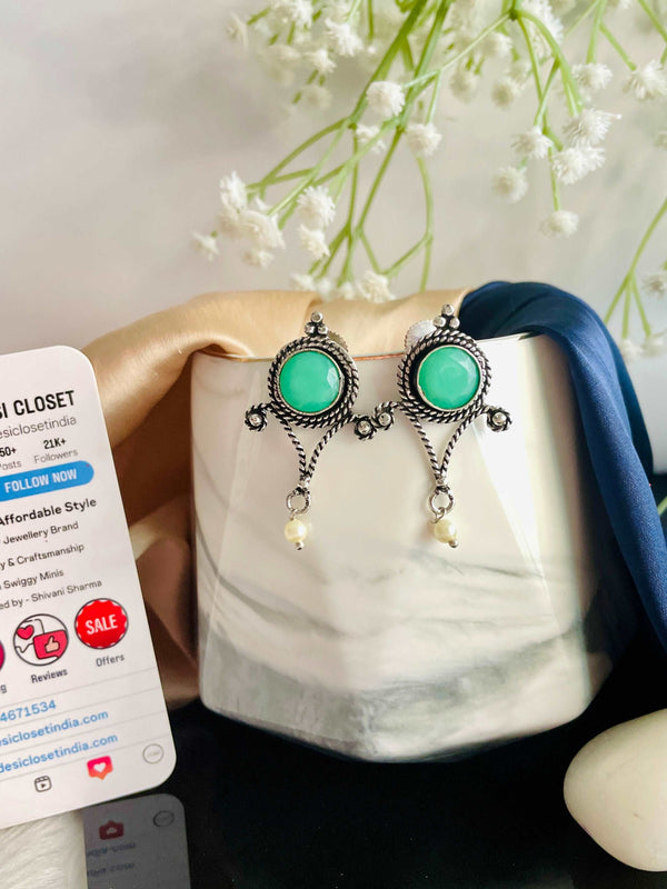 Delicate T-Stone Studs - Blue - Desi Closet