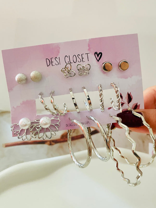 Multi 9 Earrings Card - Silver