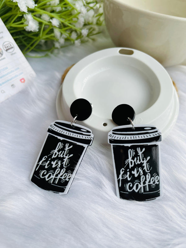 Acrylic Coffee First Earrings - Desi Closet