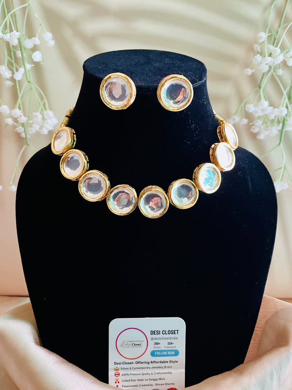 Kundan Polki Round Pattern Neckline - Desi Closet