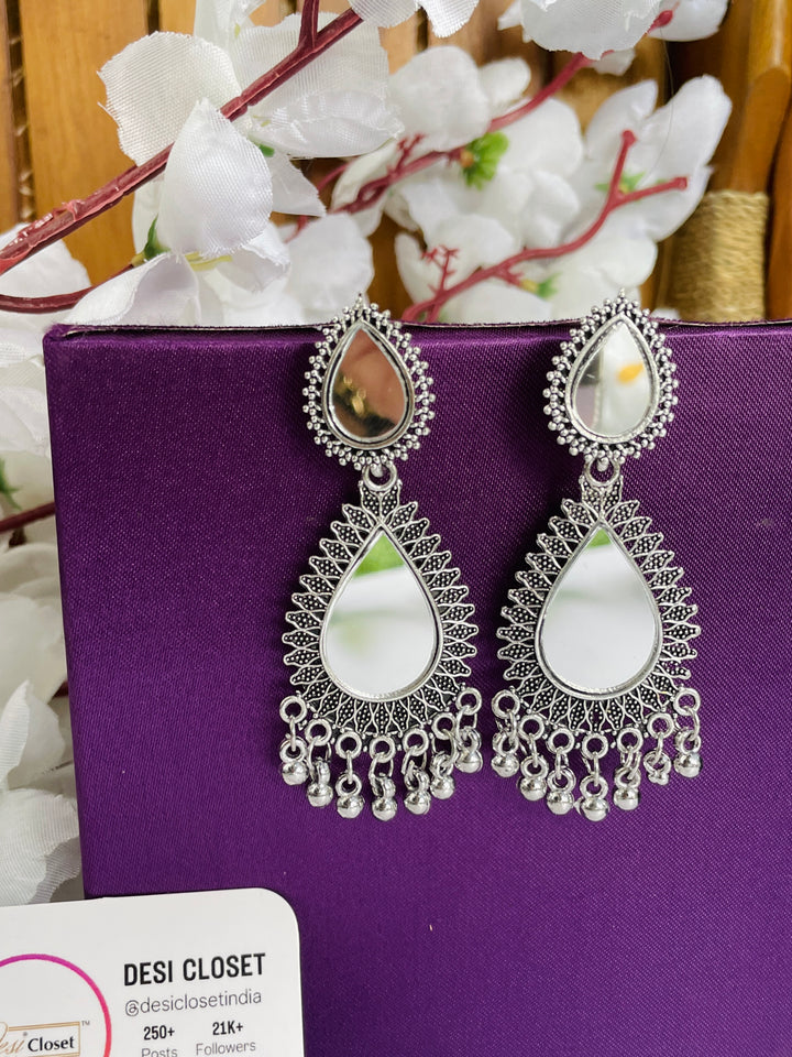 Mirror Slomo Oxidised Water Drops - Desi Closet