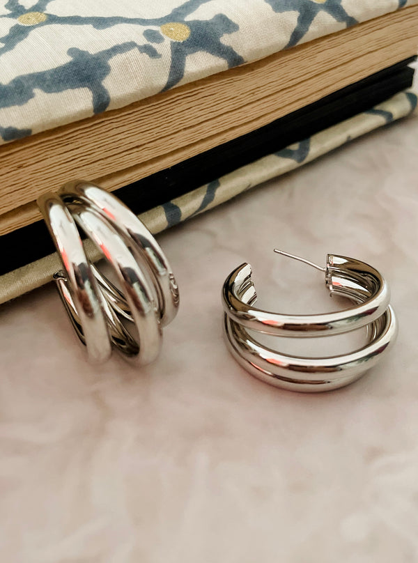 Shiny 3 Layer Silver Hoops