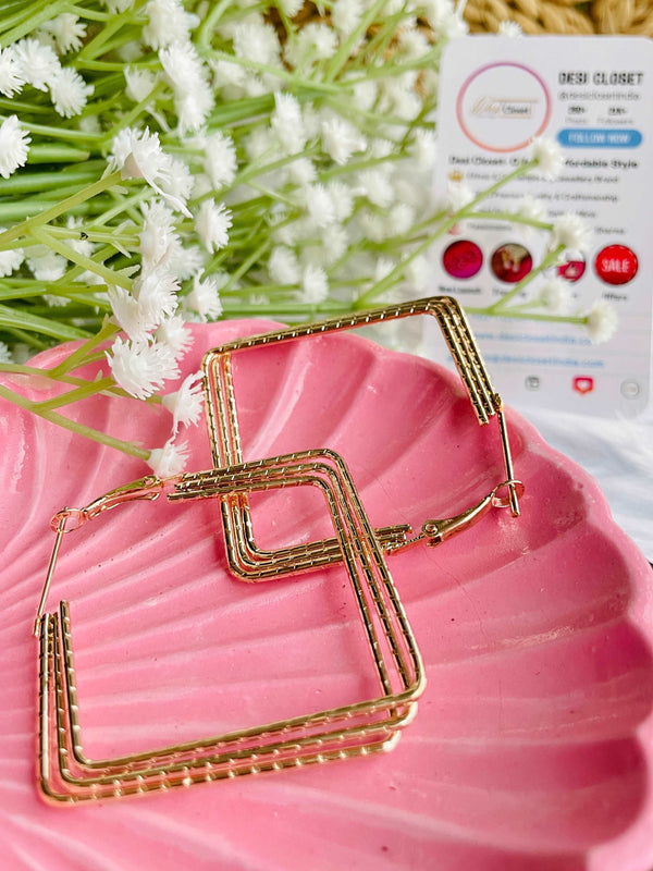 Big Square Multi Hoops - Gold - Desi Closet