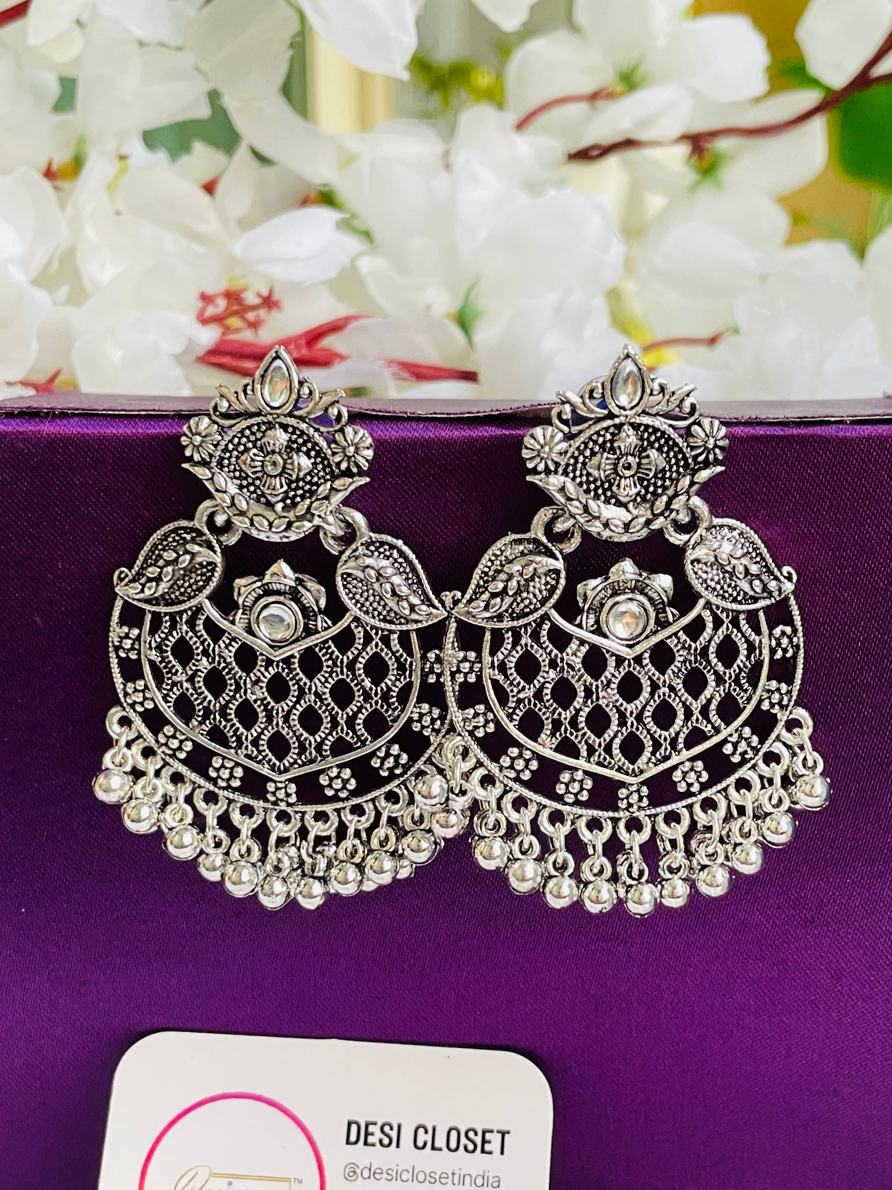 Tree of Life Jaali Oxidised Earringss - Desi Closet