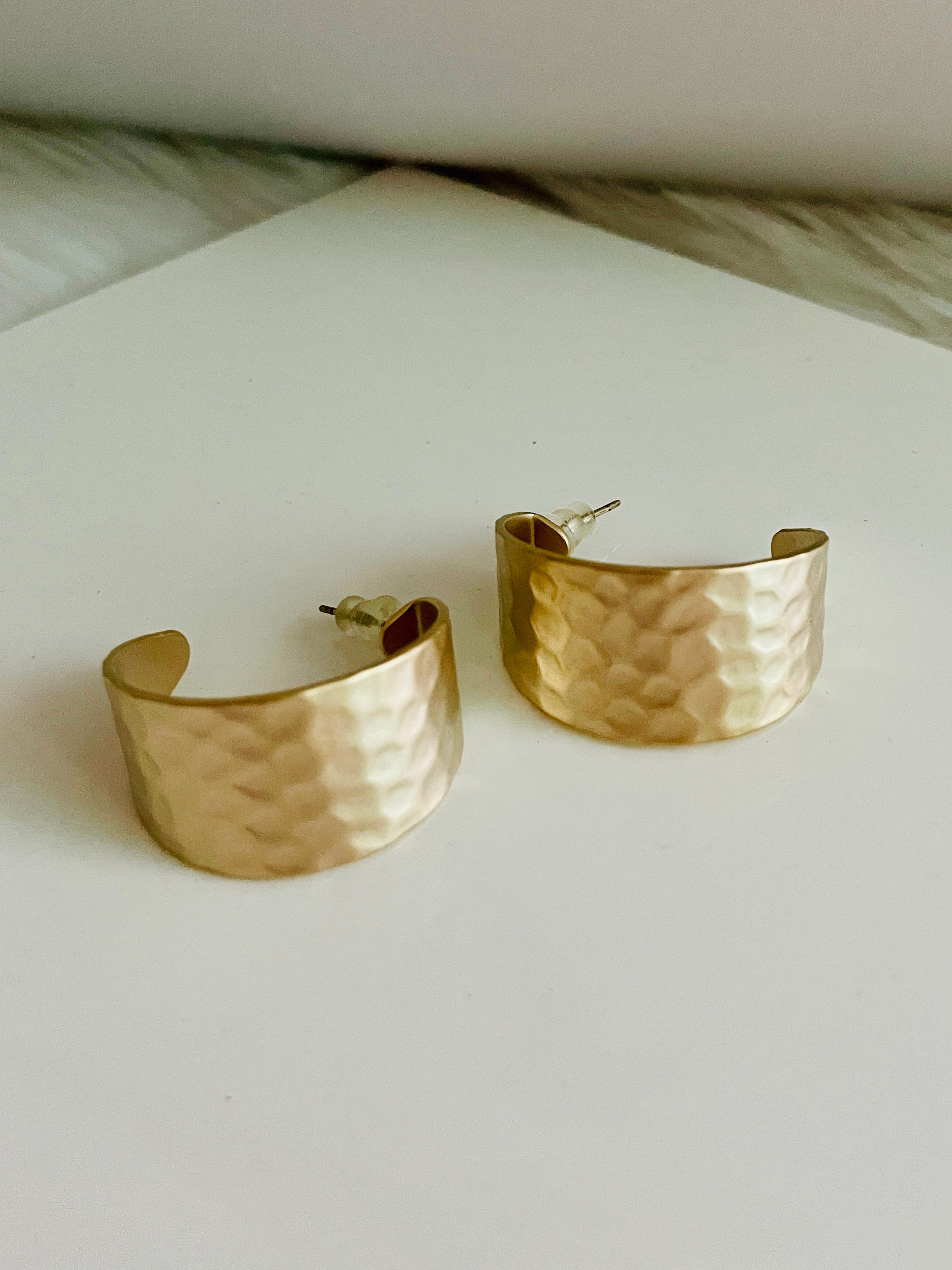 Matte Gold Hoops with Self Honey Comb Design