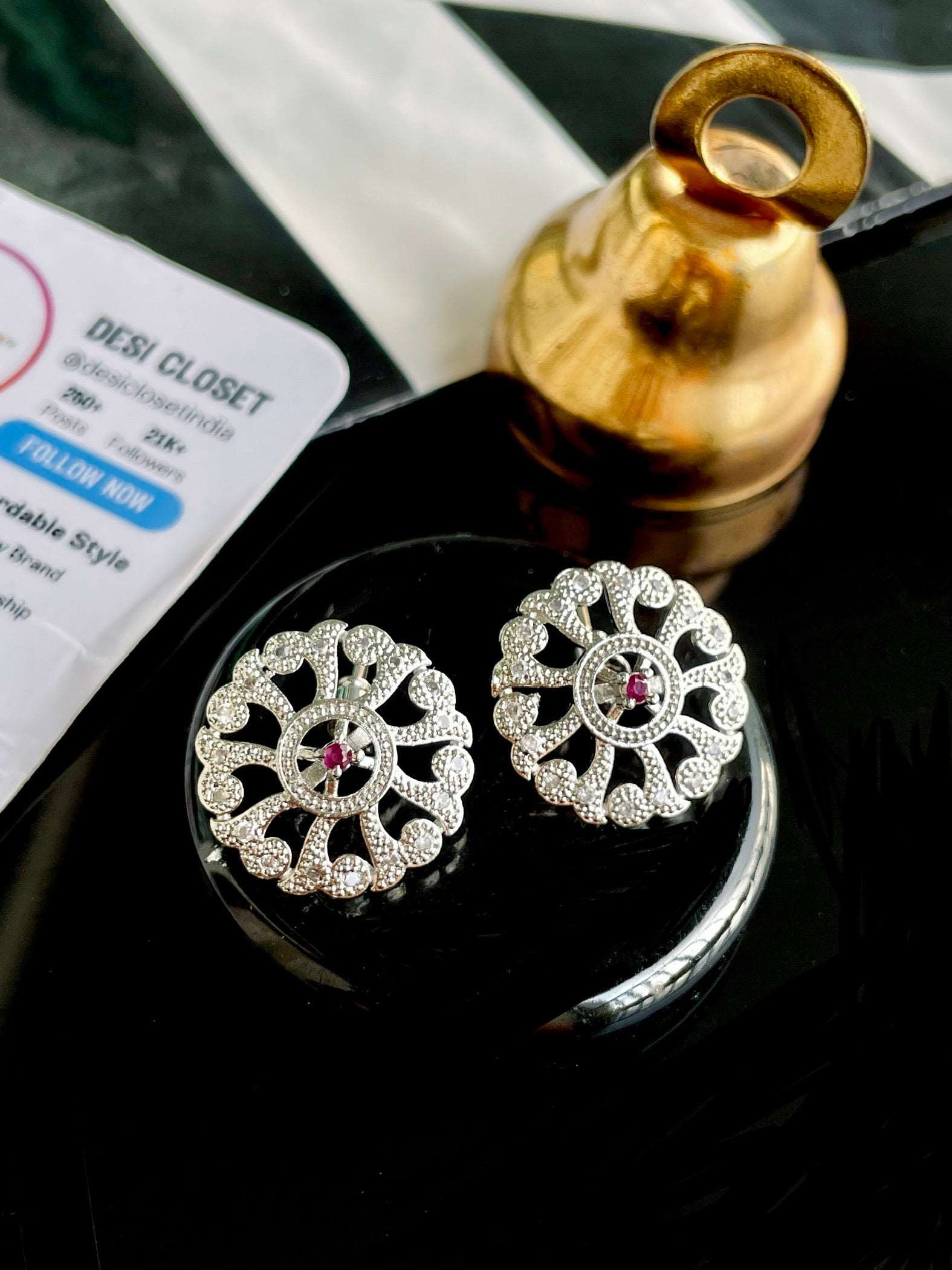 AD Daily Wear Studs with a Ruby Zircon - Desi Closet