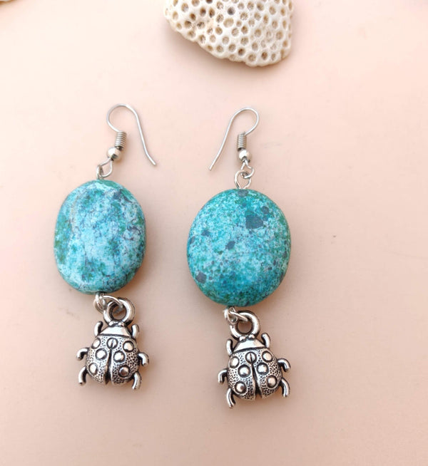 Aqua Ladybug Earrings - Desi Closet