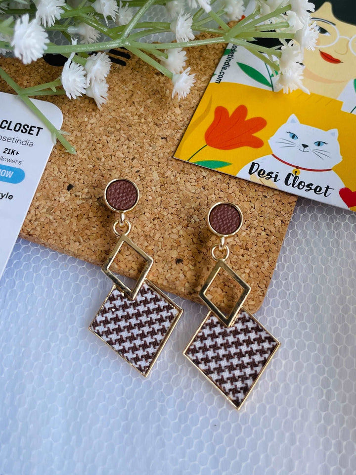 Brown Checkered Danglers - Desi Closet