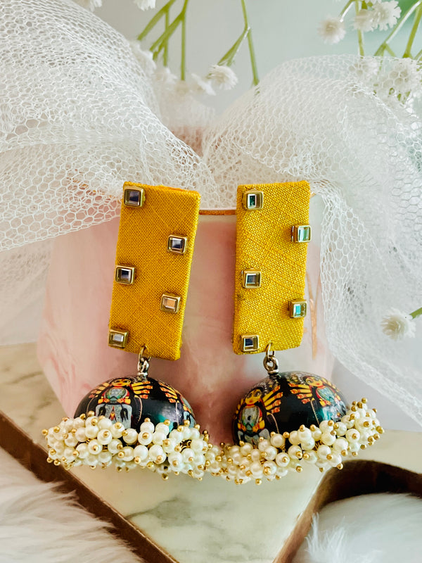 Yellow Fabric Bong Meena Jhumki - Desi Closet
