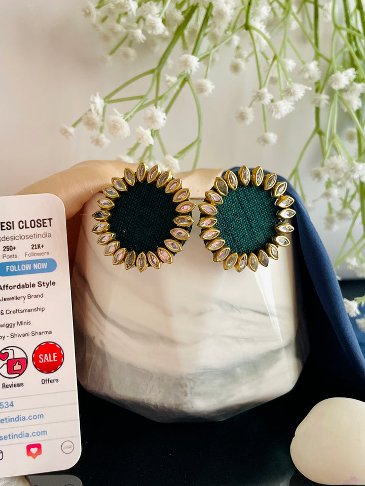 Real Fabric Green Studs - Desi Closet