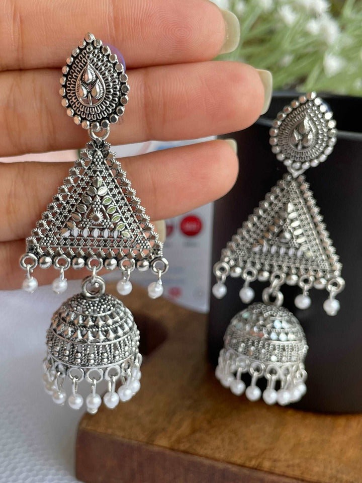 Glam Tikon Oxidised Jhumki Danglers - Desi Closet