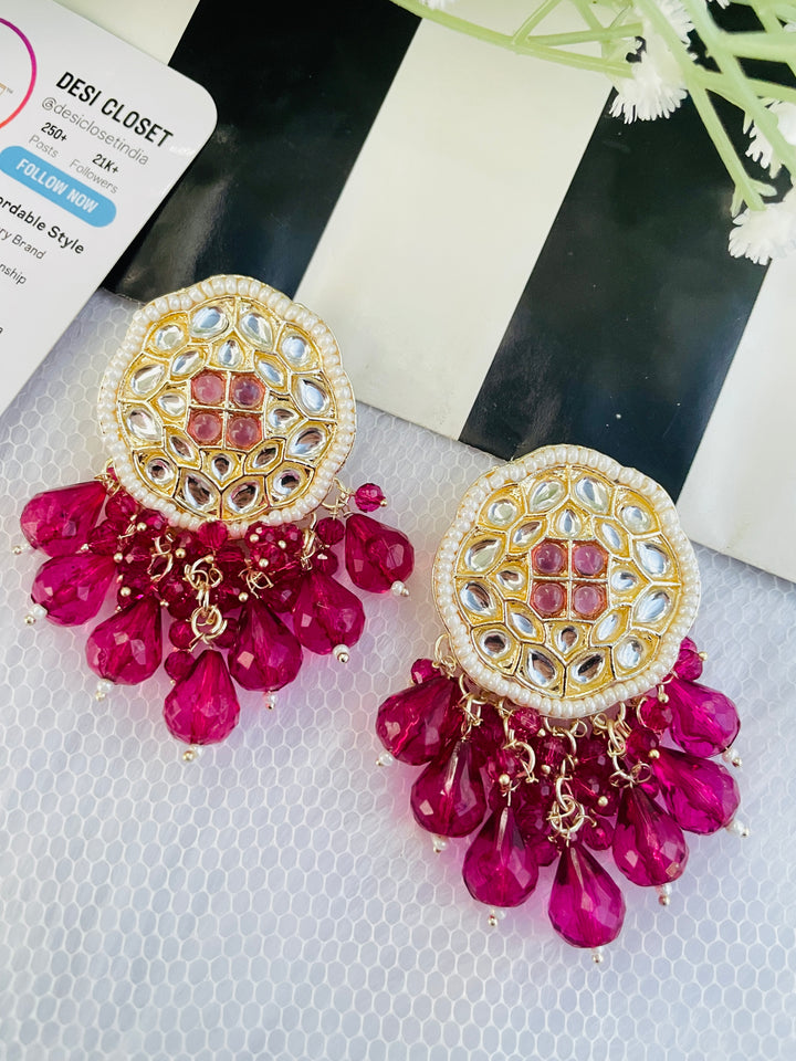 Ruby Purple Kundan Beaded Earrings - Desi Closet