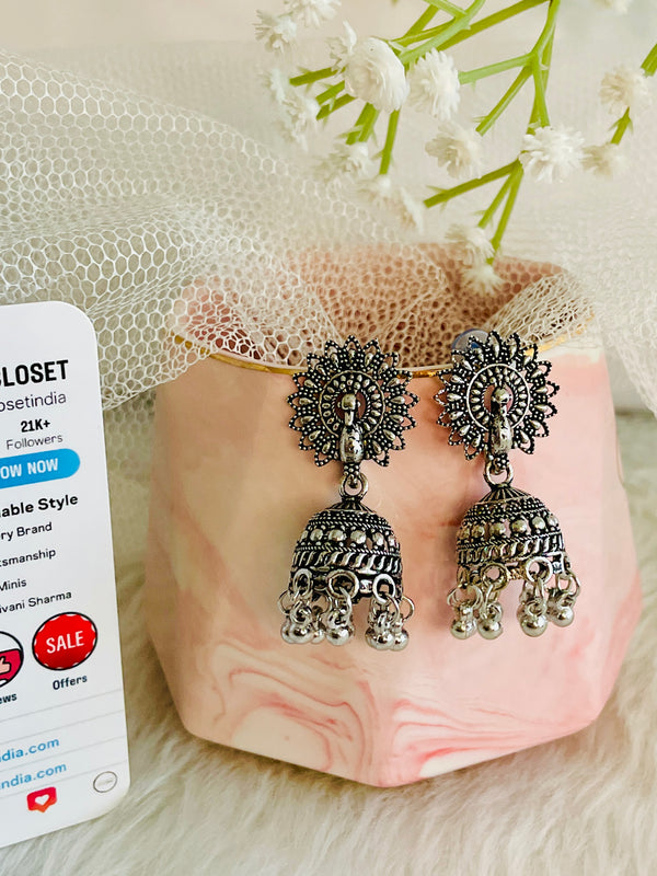 Oxidised Mor Jhumki Small - Desi Closet