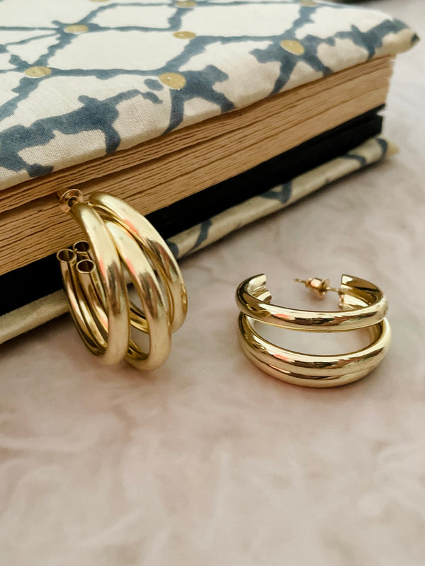 Shiny 3 Layer Gold Hoops