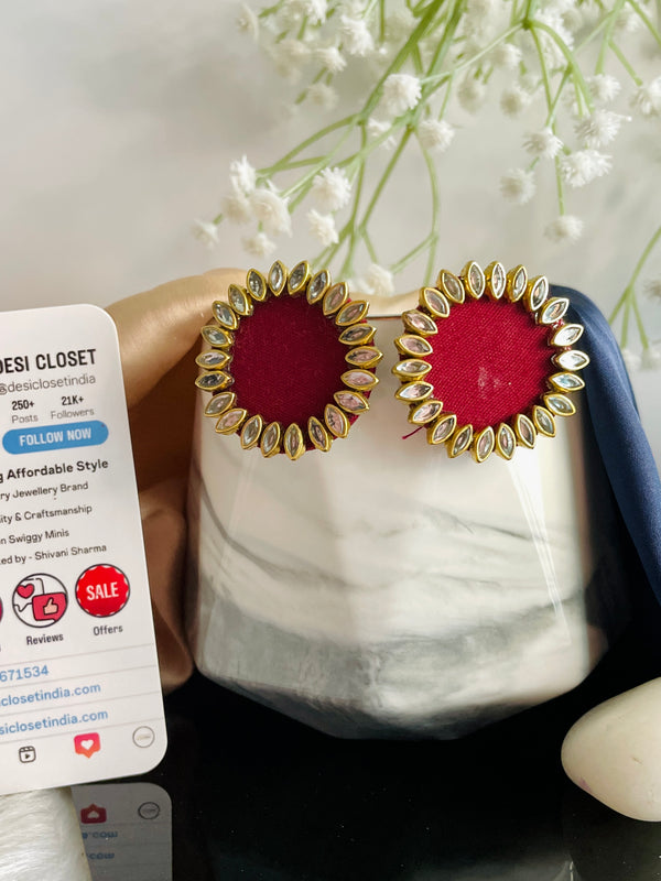 Real Fabric Maroon Studs - Desi Closet